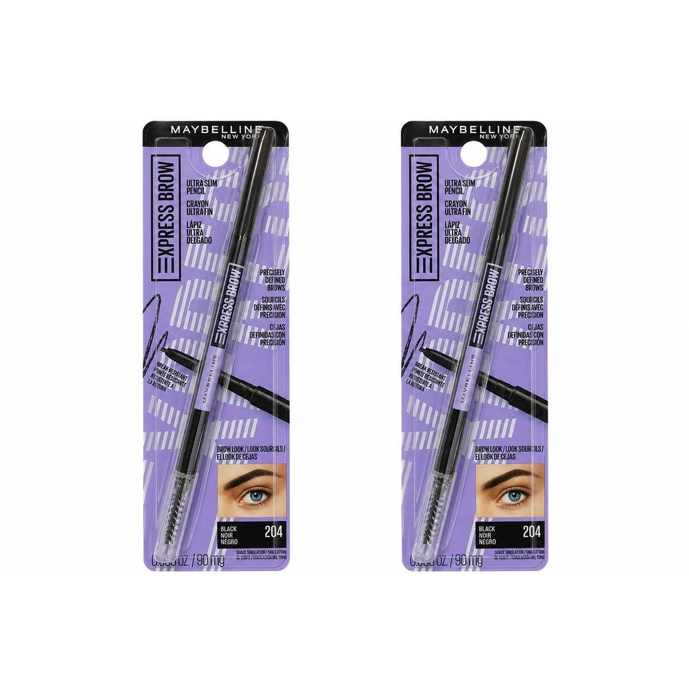 Maybelline Express Brow Ultra Slim Eyebrow Pencil Black 204 New Sealed 2 Pack